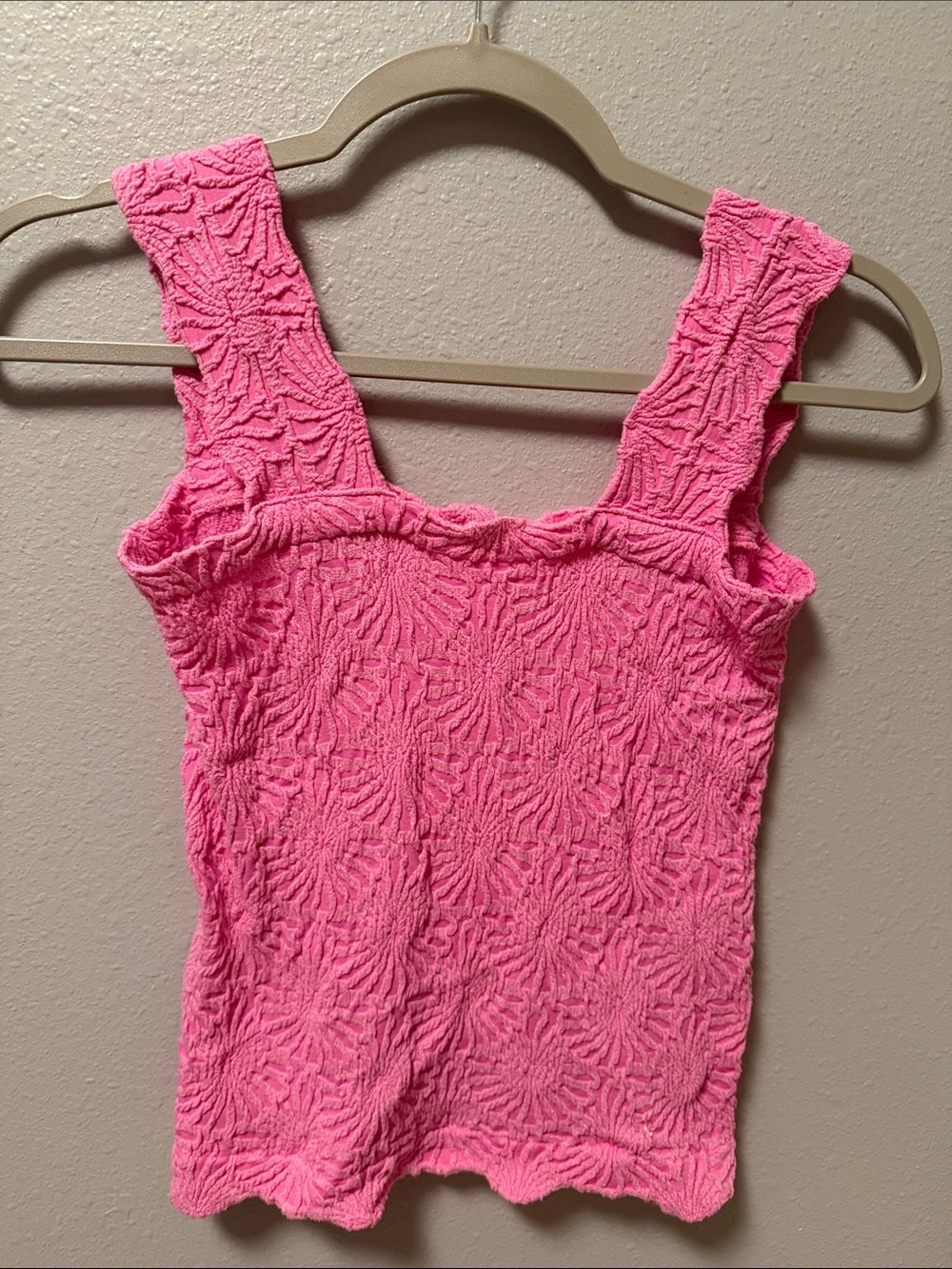 Amazon Pink Textured Square Neck Tank Top